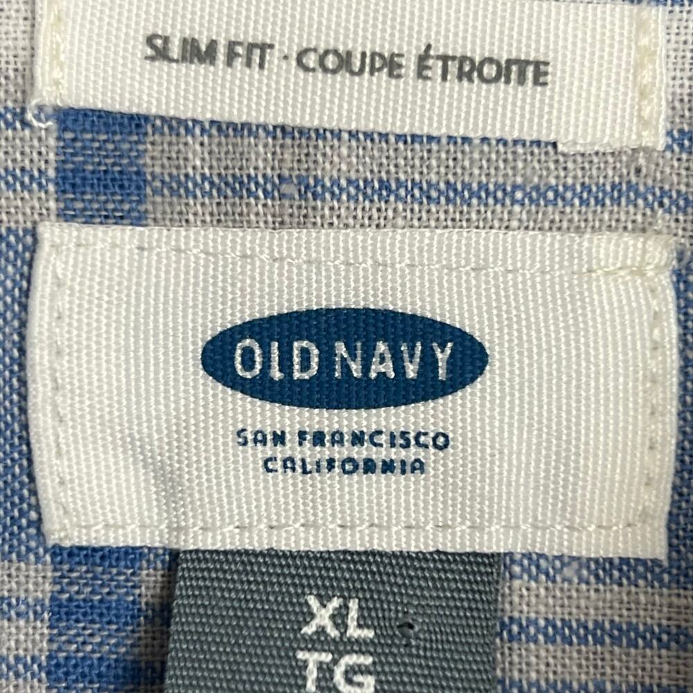 Old Navy Linen shirt men’s XL Slim fit Blue plaid linen/cotton blend long sleeve - Picture 6 of 7